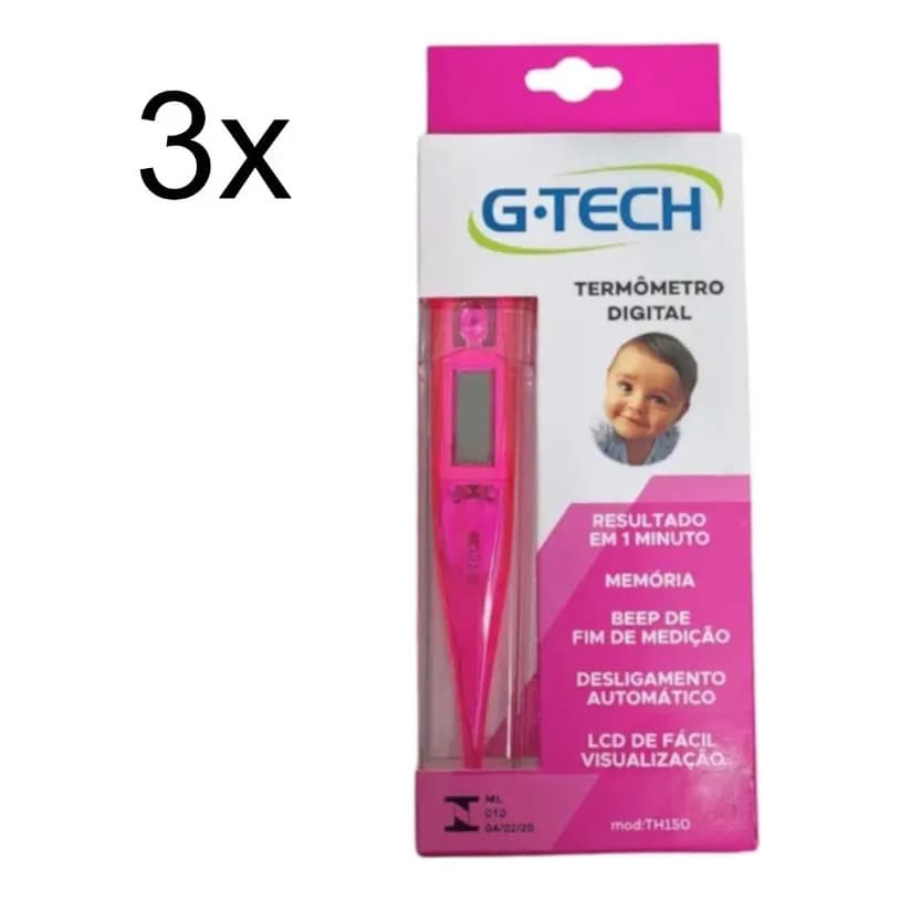 Kit Termometro Axilar Digital Rosa 3 Unidades