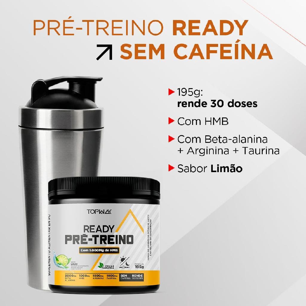 Pré treino ready com HMB sem cafeína 195g topway suplemento em pó sabor limão