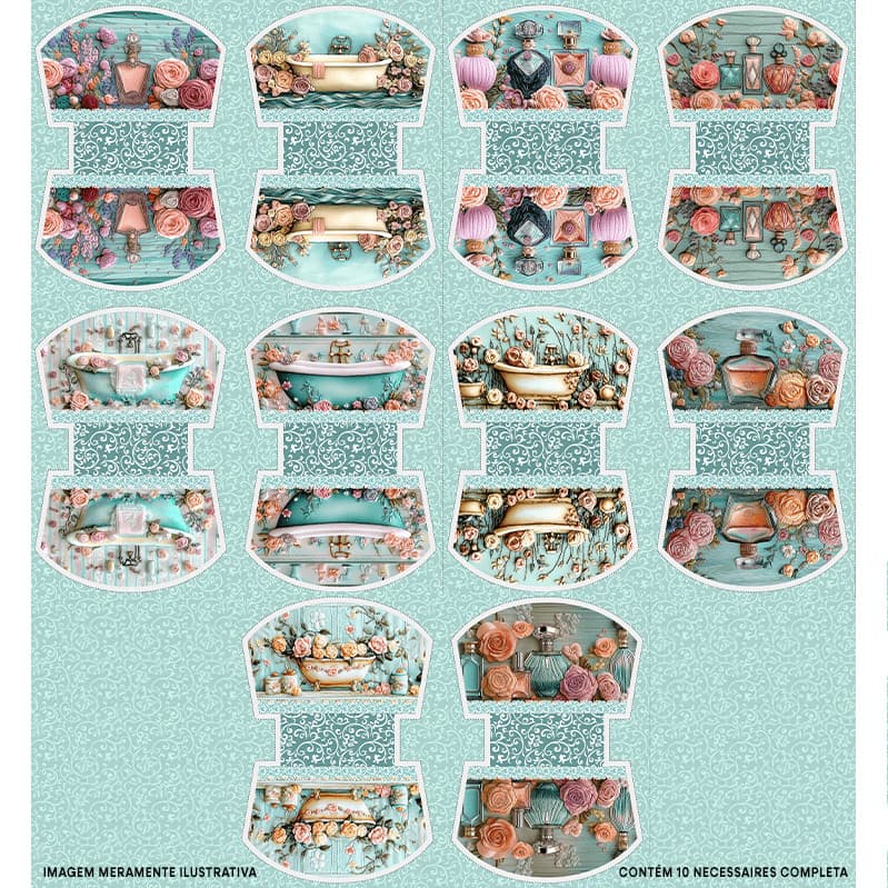 Tecido Tricoline Digital Painel Necessaire Make, Rosas & Amor Pano Patchwork Bolsa Artesanato