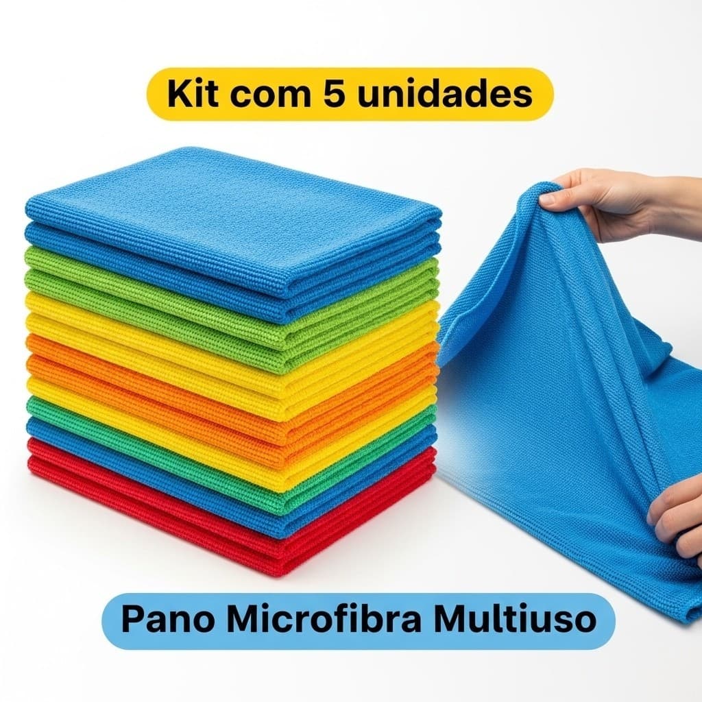 Kit 5 Toalhas de Microfibra Tam Médio 50x30cm Tolhas Multiuso Limpeza Geral Panos Limpeza Carros