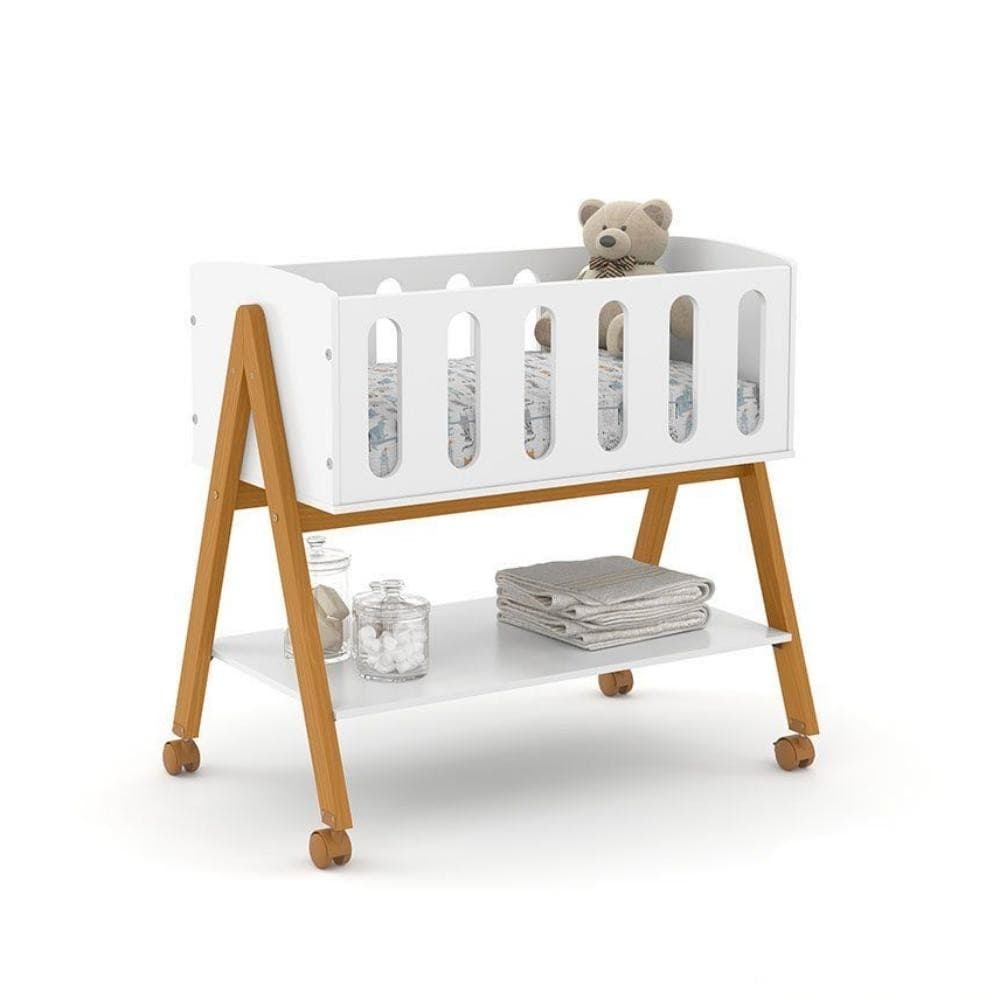 Mini Berço de bebe Sissi Matic Branco Eco Wood 61360 Quarto Bebê