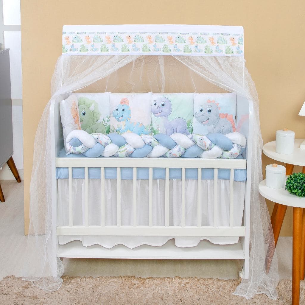 Kit Mini Berço Completo Enxoval Bebê Menino Dino Baby