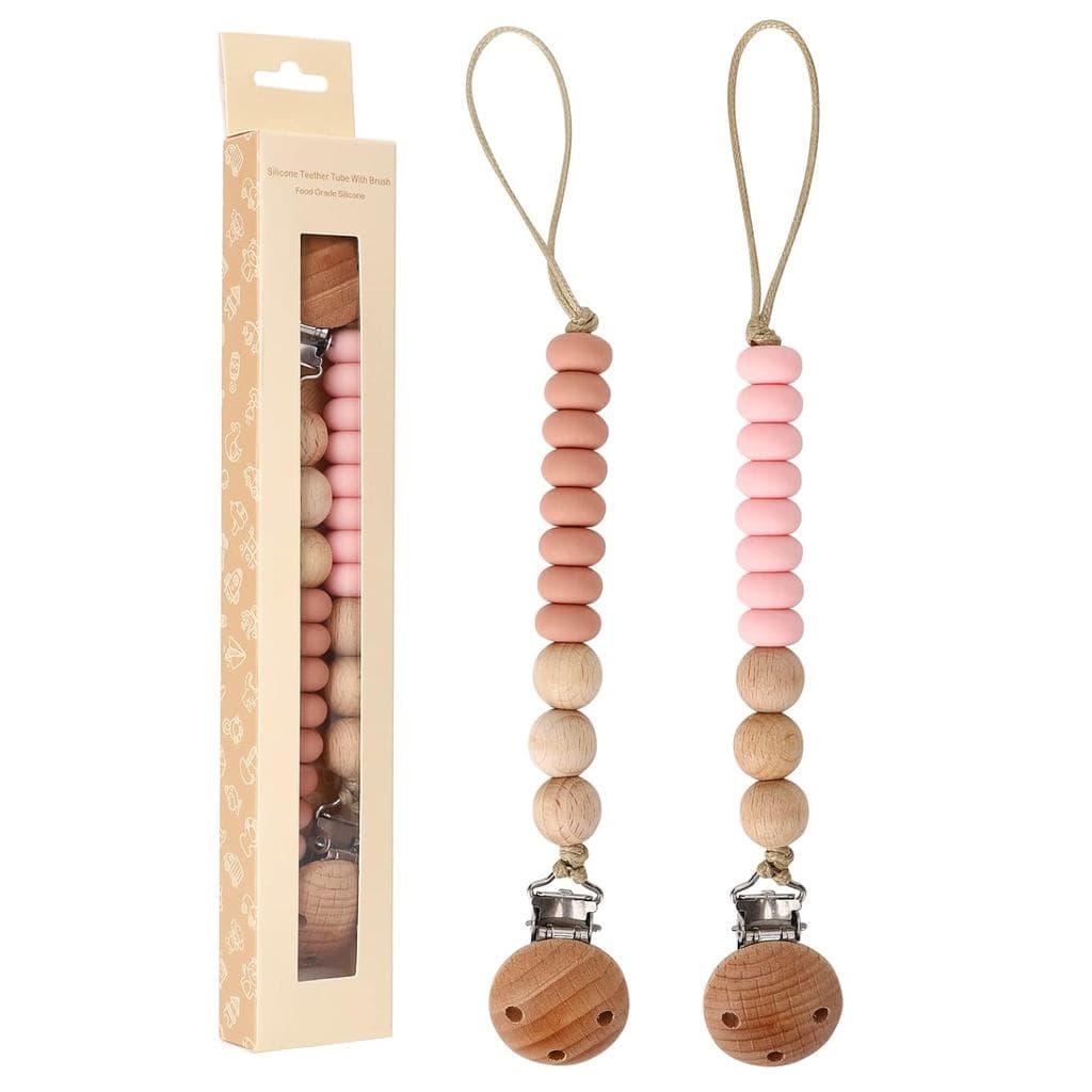 2 prendedores para chupetas, para chupetas e mordedores, prendedor de chupeta de silicone para bebés (cor rosa suave) e*