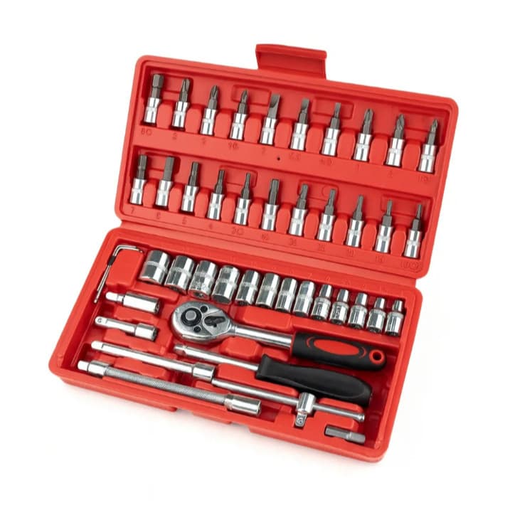 Kit de Soquetes 46 Peças Catraca Reversível e Maleta Ferramentas CompletO p/Reparos - Aries Shop