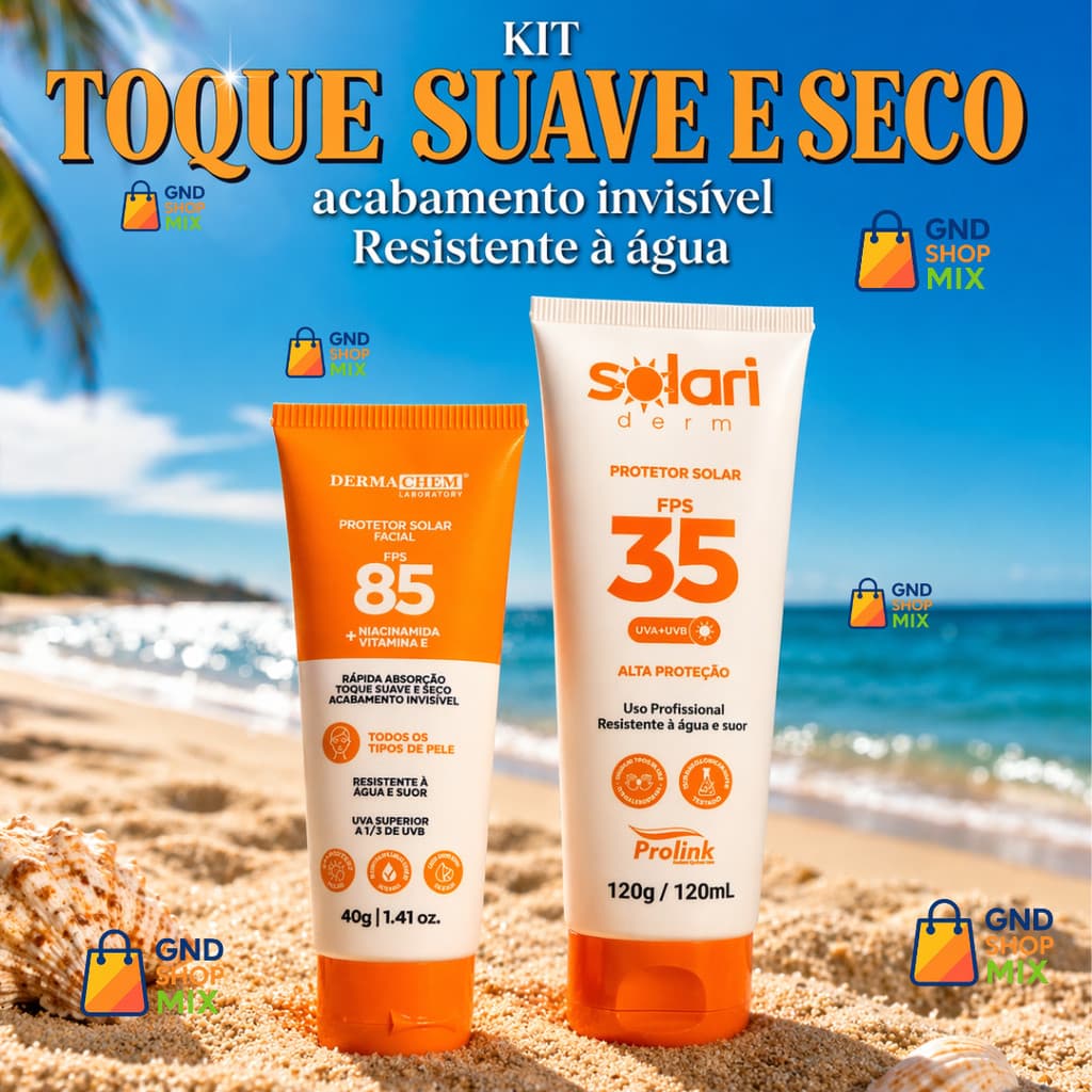 Kit Protetor Facial FPS 85 Niacinamida/ Vitamina E Toque Seco  + Protetor Solar Corporal Dermachem FPS35
