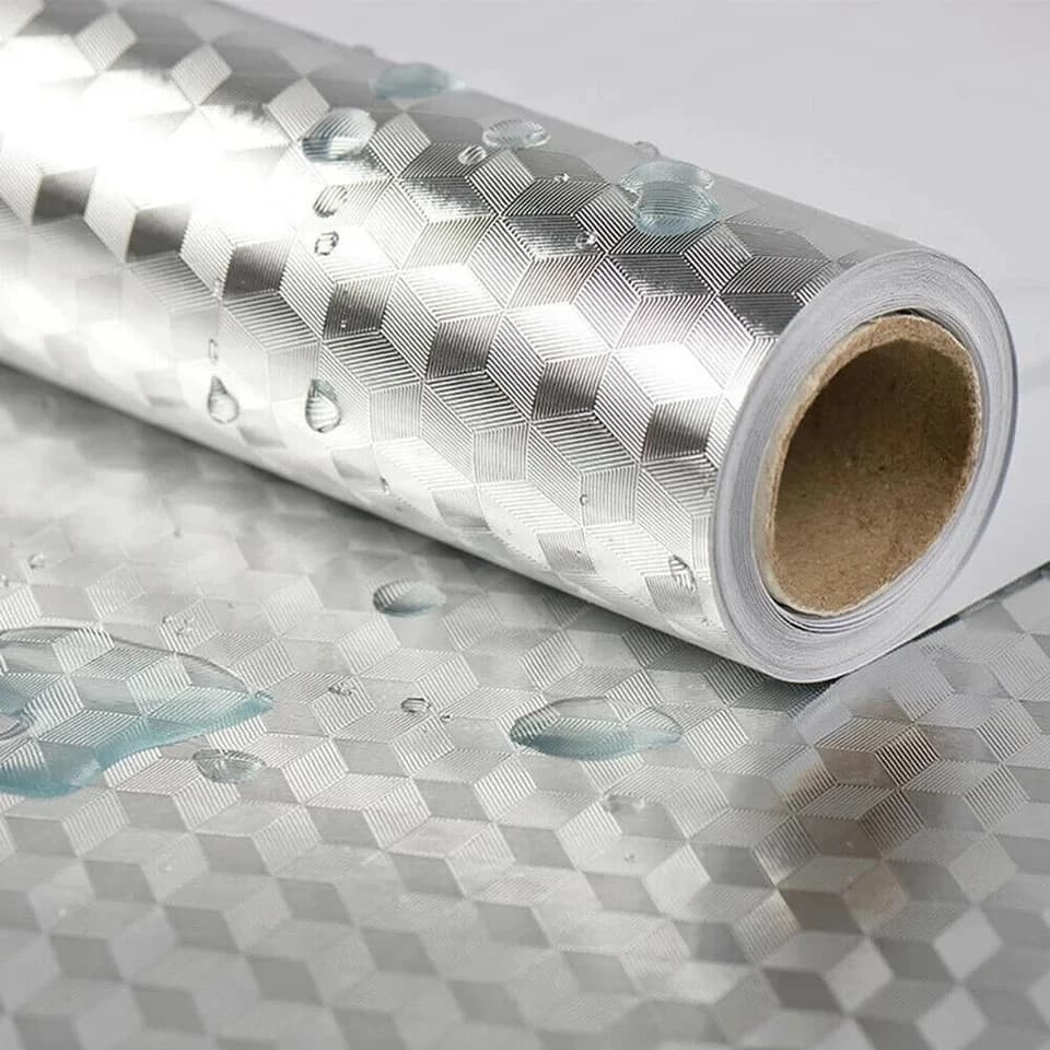 5 Metros Rolo Papel Adesivo De Alumínio 3D Impermeável Proteção Para Cozinha E Fogão