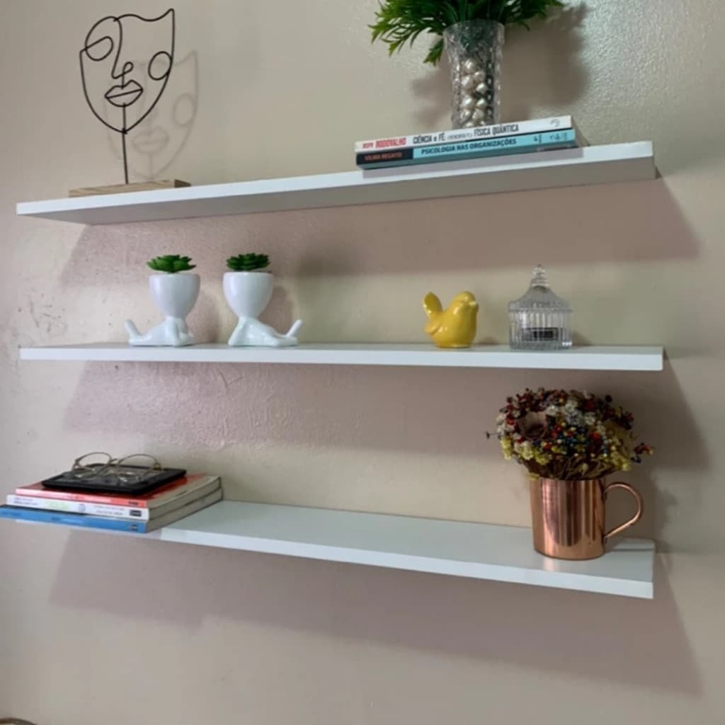 Prateleira Mdf 15mm Branco 80x14cm com Suporte Invisível nicho parede prateleiras