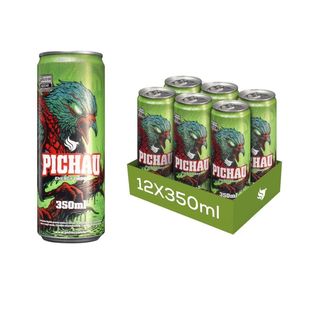 Pack Energético Pichau Maça Verde, 350ml, Com Açúcar, Com 12 unidades