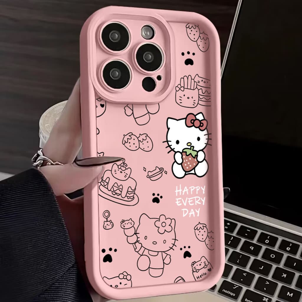 Capa Hello Kitty Estilo Cute Rosa Anti-Quebra Para Redmi Note 15 14 13 12 12S 11 10 9 8 7 Pro Plus Xiaomi Turbo 4G 5G