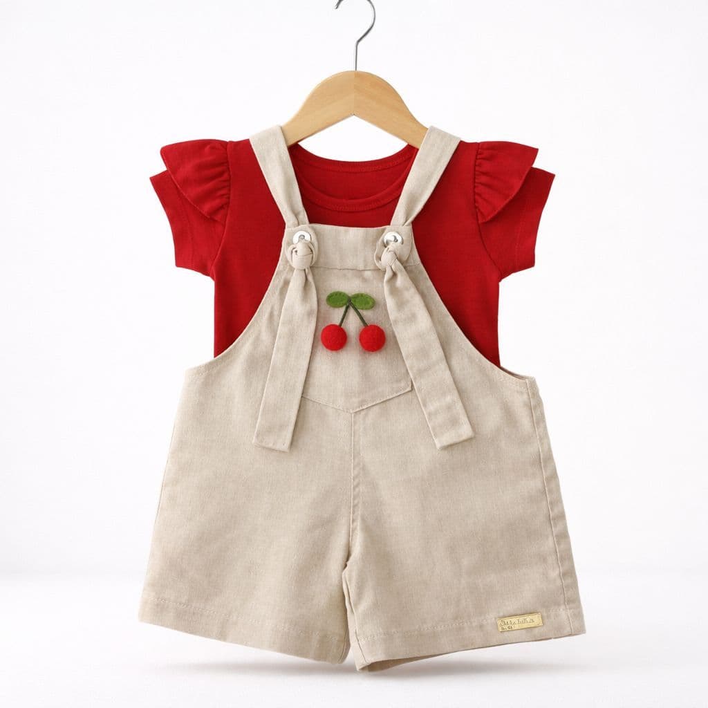 Conjunto Bebê Menina Jardineira Linho + Camiseta Algodão Roupa Infantil 6 a 12 Meses Look Completo Bebê