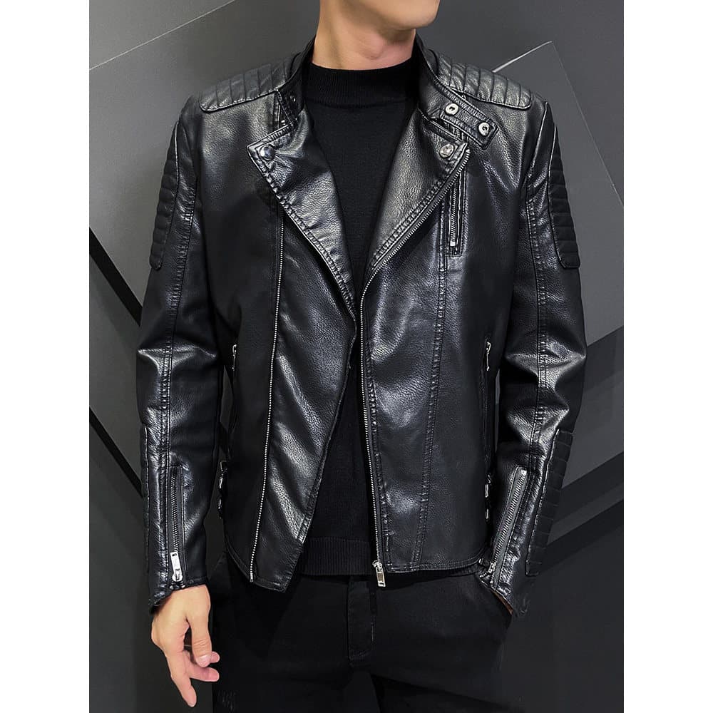 Jaqueta de couro masculina estilo fino primavera outono versão coreana estilo inverno forro de lã jaqueta masculina jaqu
