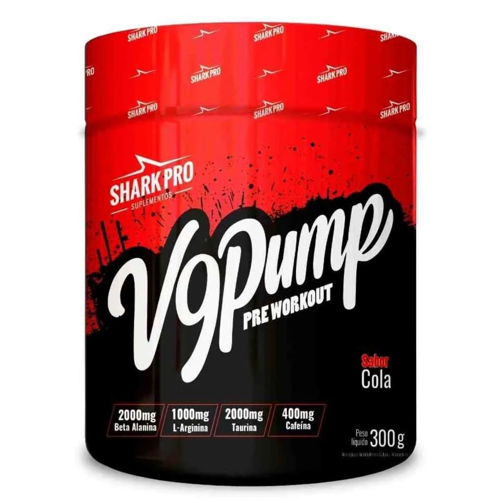 Pré treino V9 Pump Nova Versão Sabor Refri Shark 300g com cafeina 400mg