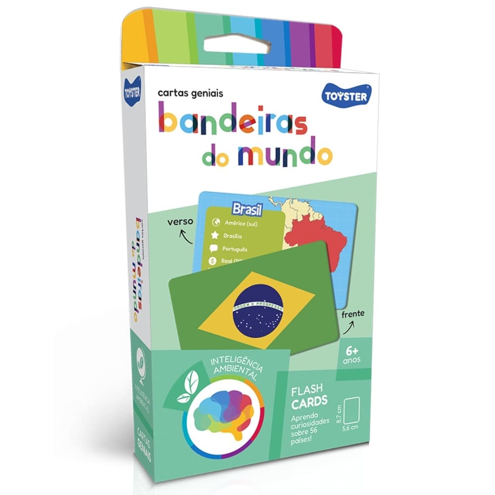 JOGO DE CARTAS GENIAIS BANDEIRAS DO MUNDO TOYSTER BRINQUEDO EDUCATIVO GEOGRAFIA MAPA MUNDI MESA CARD