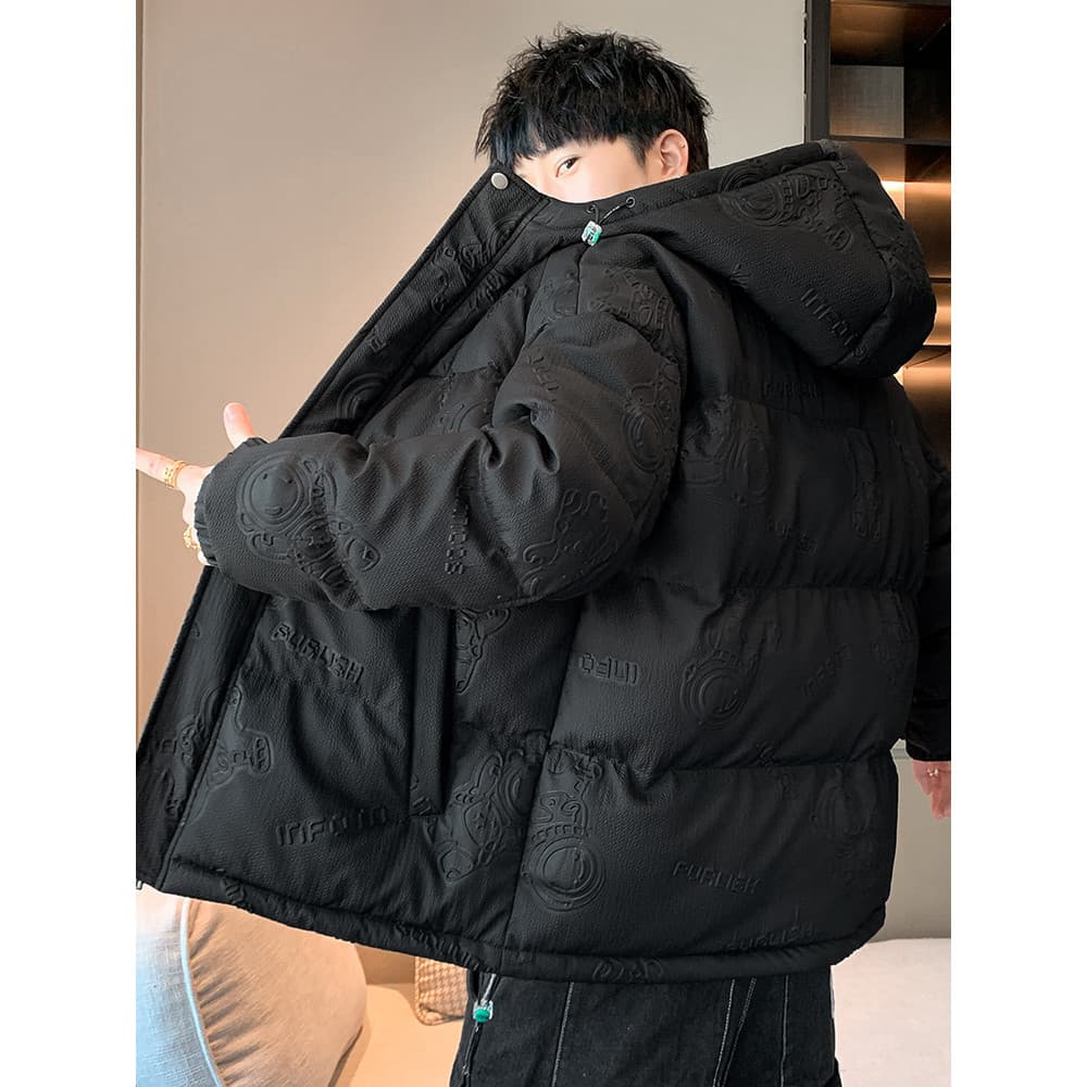 Jaqueta acolchoada masculina forro de lã de inverno engrossado quente à prova de frio jaqueta de rua inverno masculino c