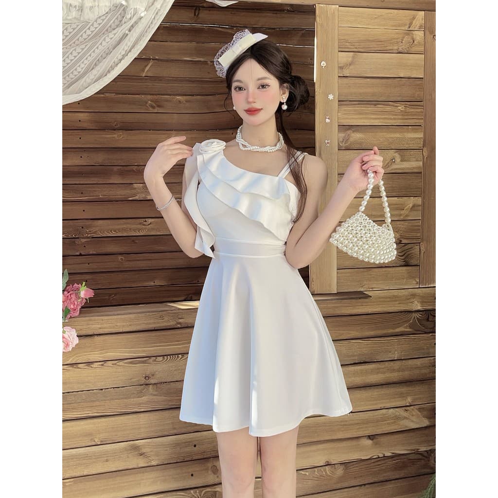 Design pequeno vestido fora do ombro babados Suspender vestido feminino cintura estreita grande balanço vestido barra de