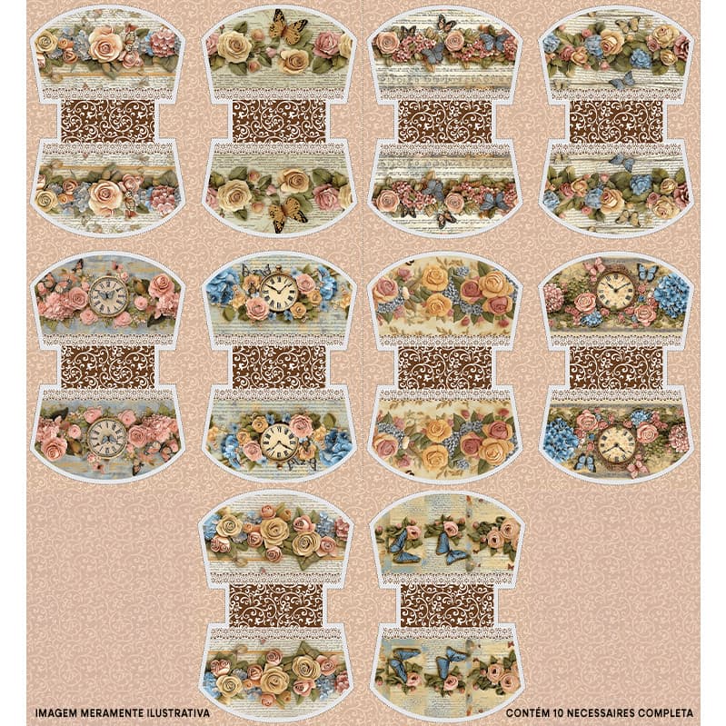 Tecido Tricoline Digital Painel Necessaire Relógio das Rosas Pano Patchwork Bolsa Artesanato