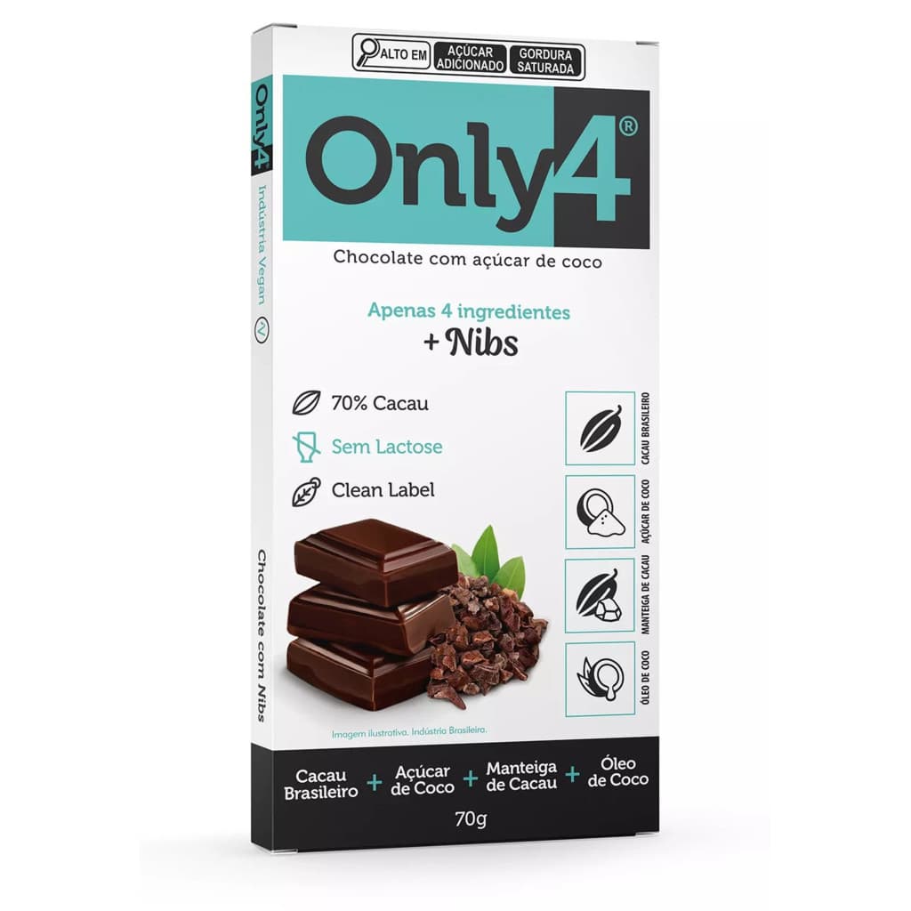 Chocolate Only4 Nibs 70 % Cacau Importado Original Pronta Entrega