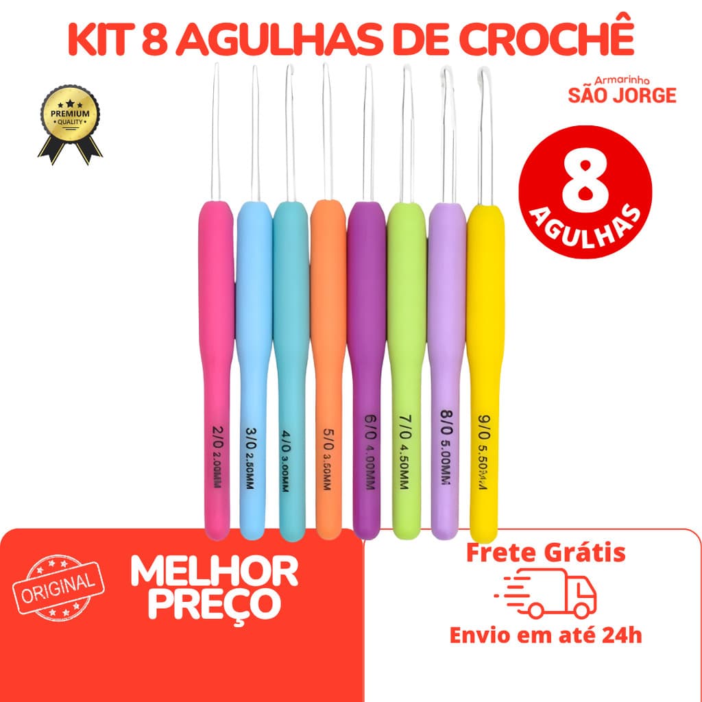 Kit Agulha Para Crochê Profissional C/8 Agulhas - Barbante