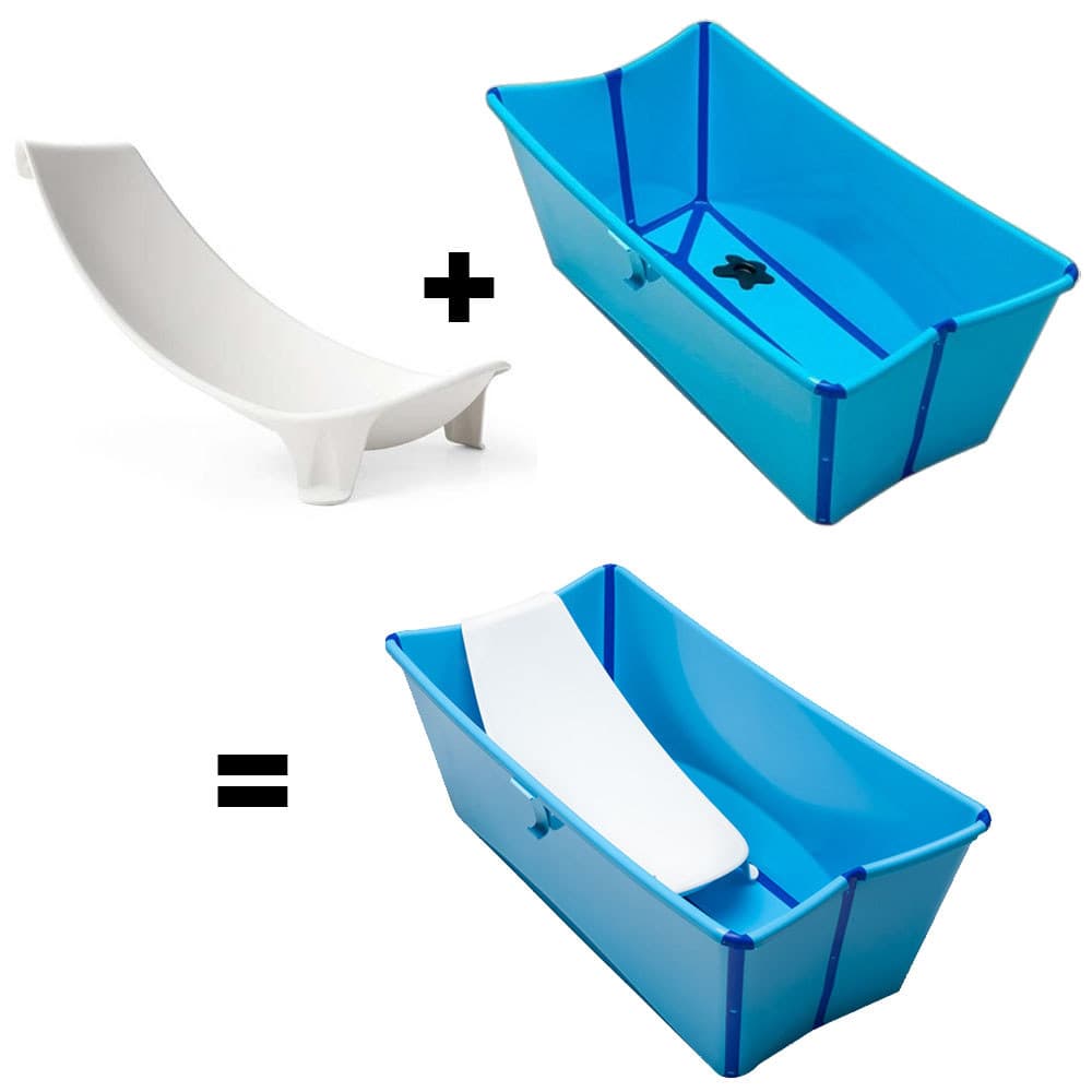 Kit banheira dobrável para bebês azul junto com suporte