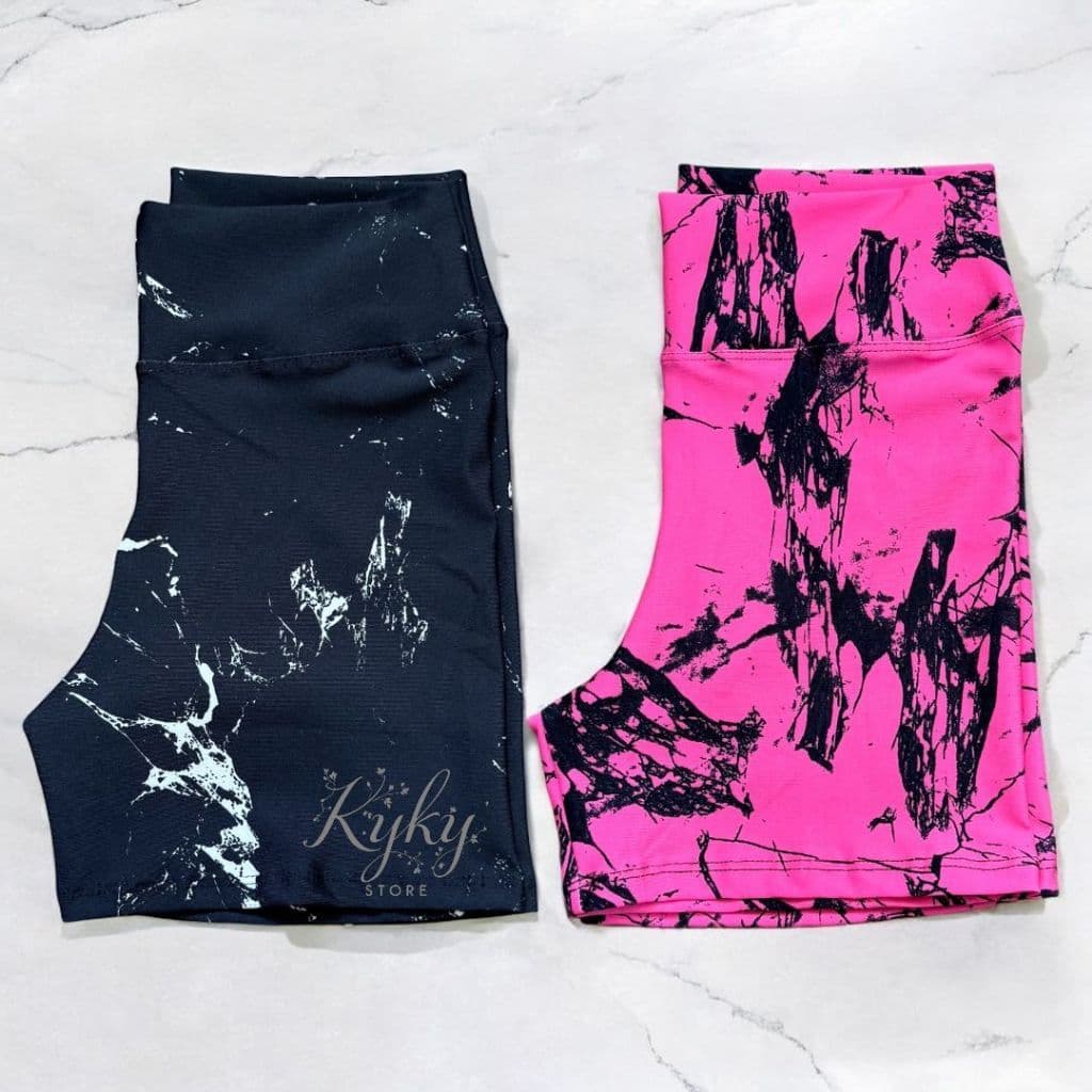 Kit 2 Short Marmorizado Fitness Roupa Academia Cintura Alta Feminino Tie Dye Zero Transparencia