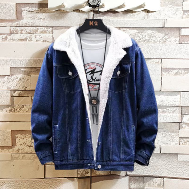 Juventude cordeiro velo Denim jaqueta masculina versão coreana na moda bonito All-Match jaqueta masculina inverno forro 