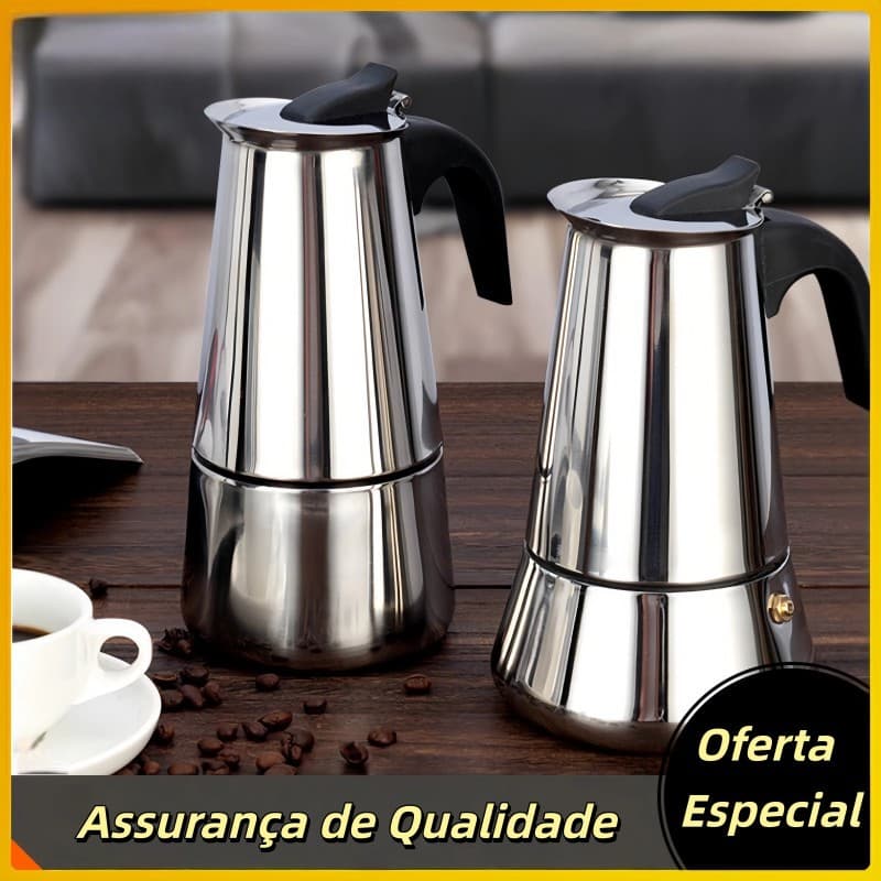 Cafeteira Italiana 9 Xícaras – Máquina de Café Expresso e Moka em Inox, capacidade 4 / 6 Xícaras