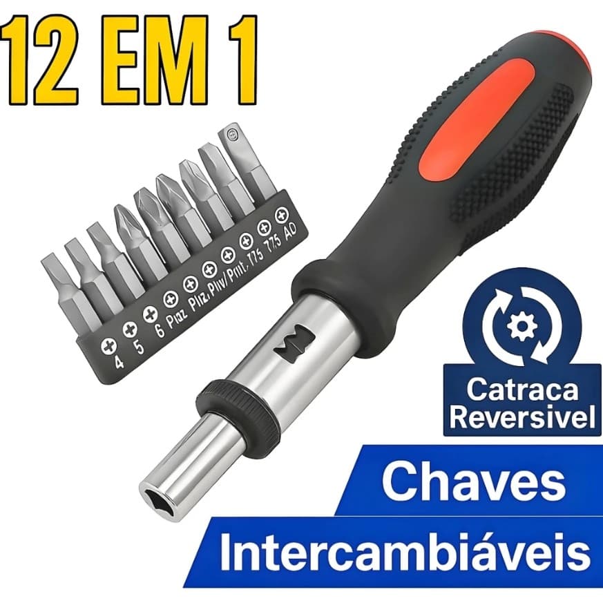 Jogo De Chave Catraca Multiuso 12 em 1 bitola 1/4 troya