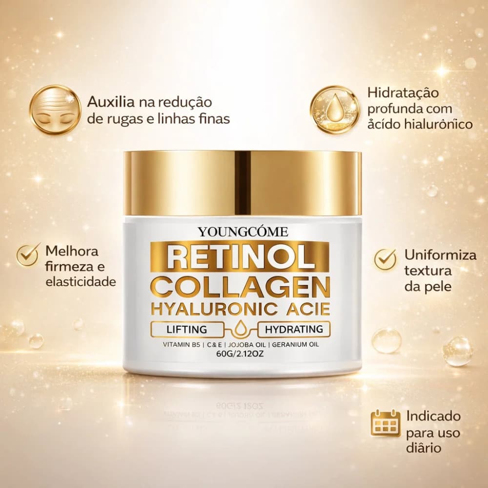 Creme Retinol Ácido Hialurônico Anti Idade Facial Rejuvenescedor Linhas Finas