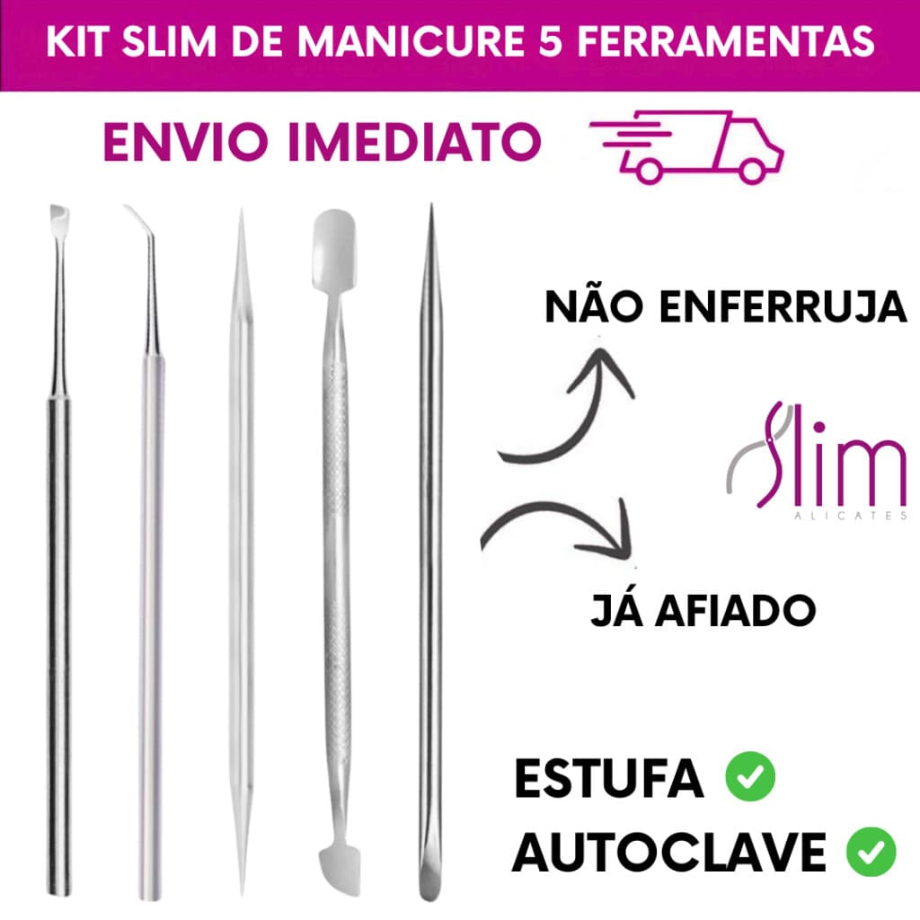 Kit Podologia Slim Completo para Fazer Unhas – 5 Ferramentas em Aço Inoxidável