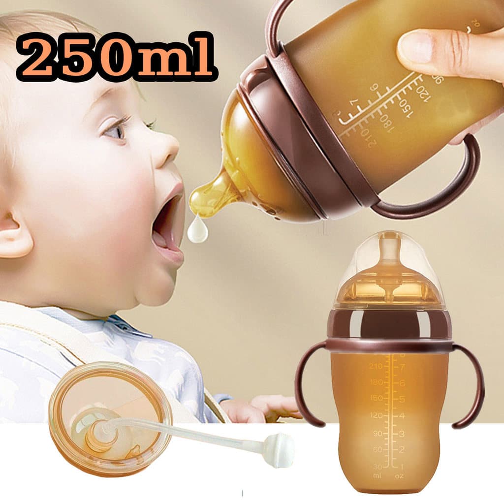 Mamadeira De Silicone Imitação De Leite Materno 250ml Com Canudo - Anticólica/anti-refluxo