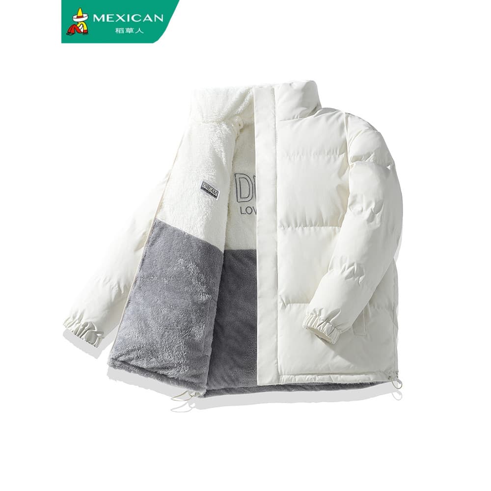 Espantalho dupla face acolchoada jaqueta masculina engrossado jaqueta de lã de inverno quente acolchoado jaqueta solta c