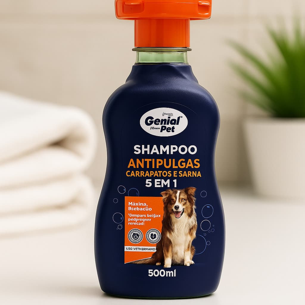 Shampoo Genial Pet Antipulgas Anticarrapatos 500ml Higiene e Proteção para Cães