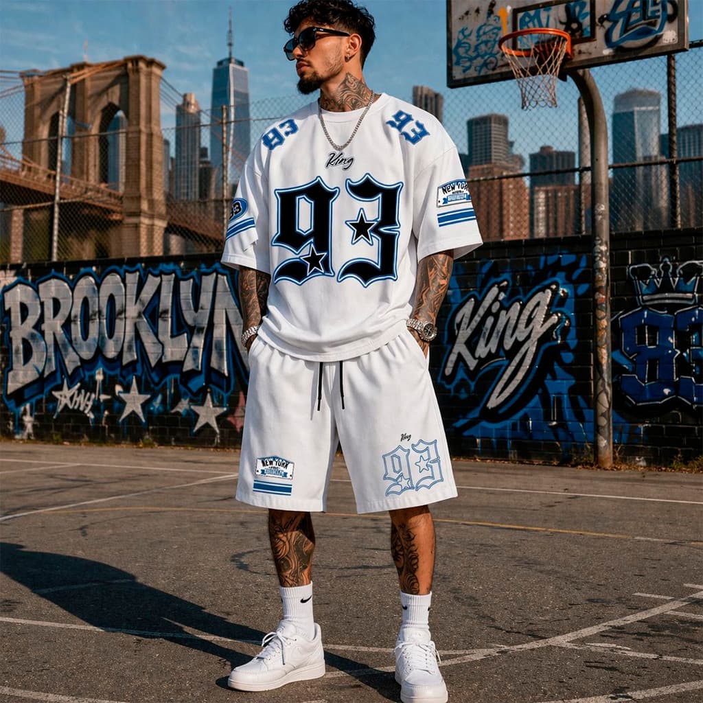 Conjunto Camiseta Algodão E Bermuda Moletom Streetwar Camisa 93 King Estrela