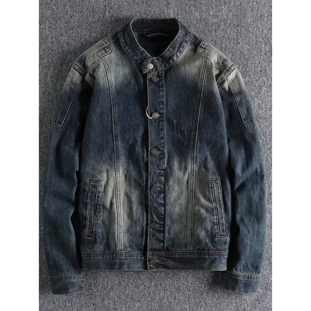 Americano Retro lavagem água angustiado Denim jaqueta masculina Street Wear solto gola alta macacão jaqueta masculina pr