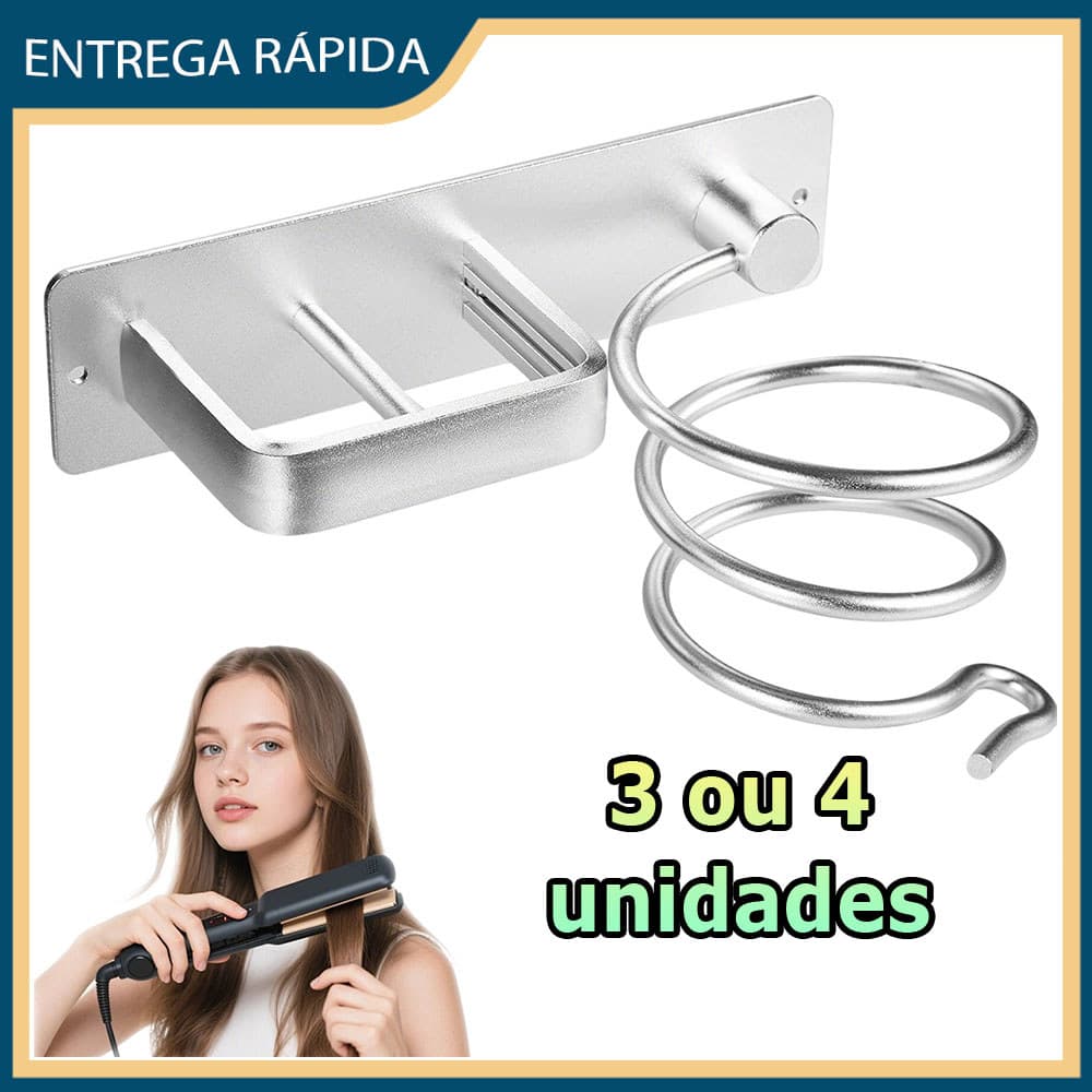 Kit 3/4 Suporte para secador de cabelo suporte para chapinha prateleira espiral de parede prateleira de armazenamento