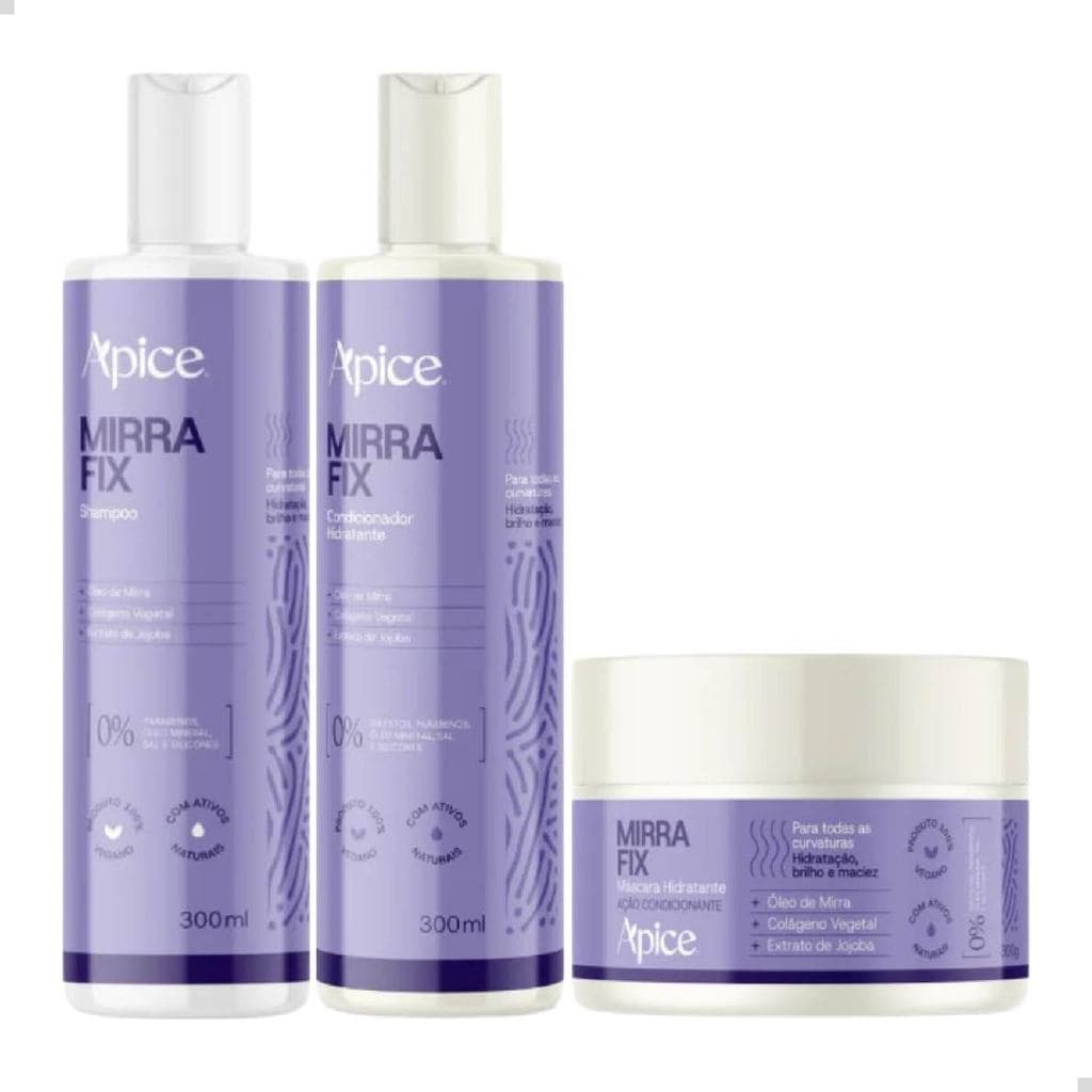 Kit Mirrafix Apice Shampoo + Condicionador + Mascara Acidificante Hidratante Capilar Vegano 300g