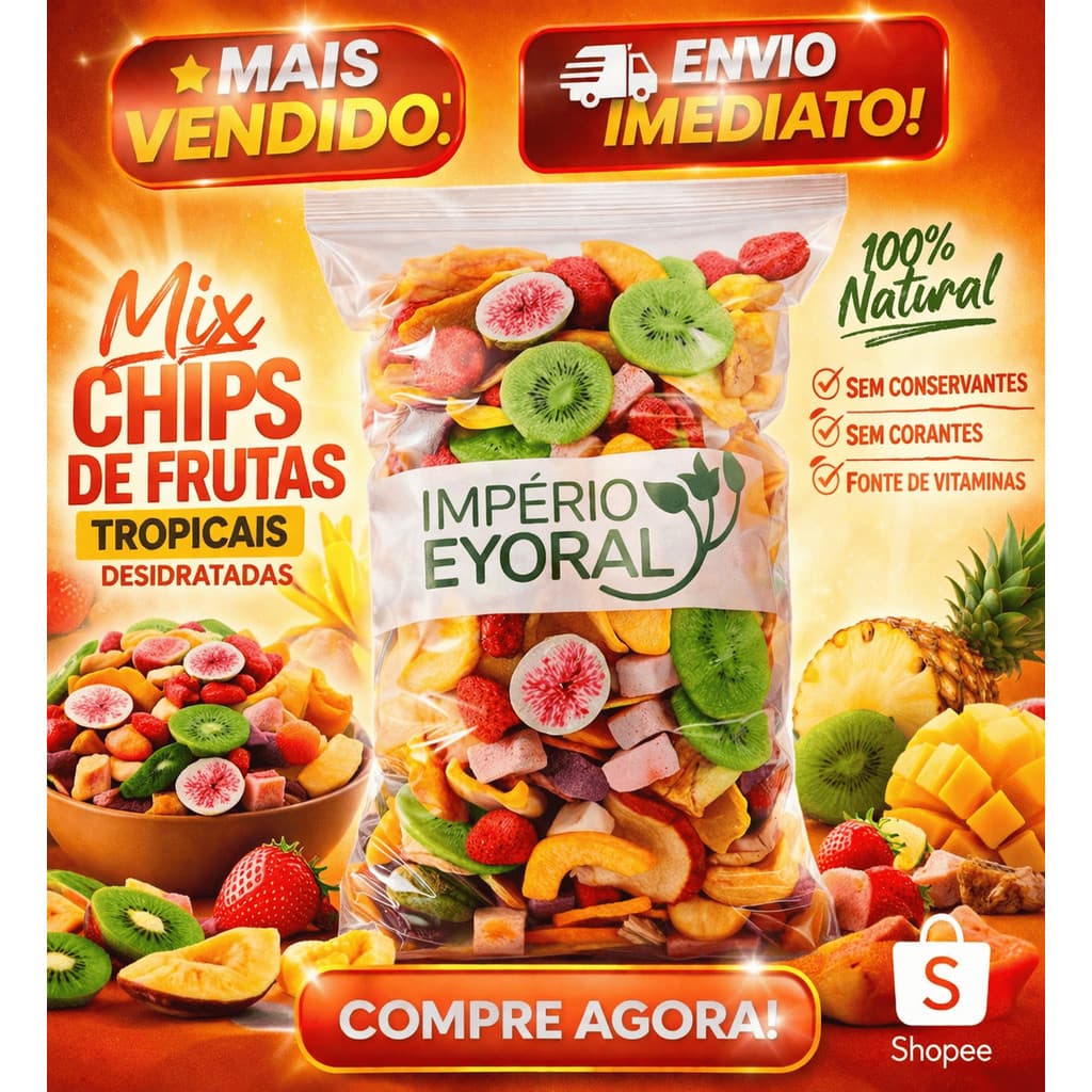 Mix de Frutas Tropicais Premium Desidratadas Crocantes Natural Sabor Intenso Snack Saudável