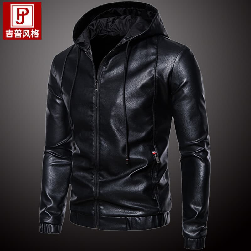 Haining jaqueta de couro com capuz masculina outono inverno Casual jaqueta fina bonito forro de lã de inverno jaqueta de