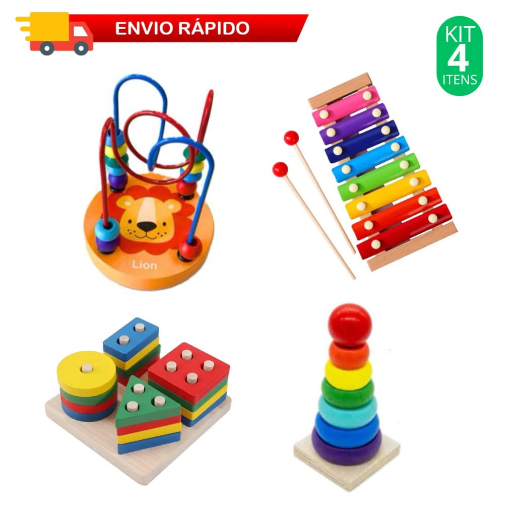 Conjunto de forma de labirinto de xilofone de madeira para brinquedos educativos, incluindo 4 brinquedos interligados H0