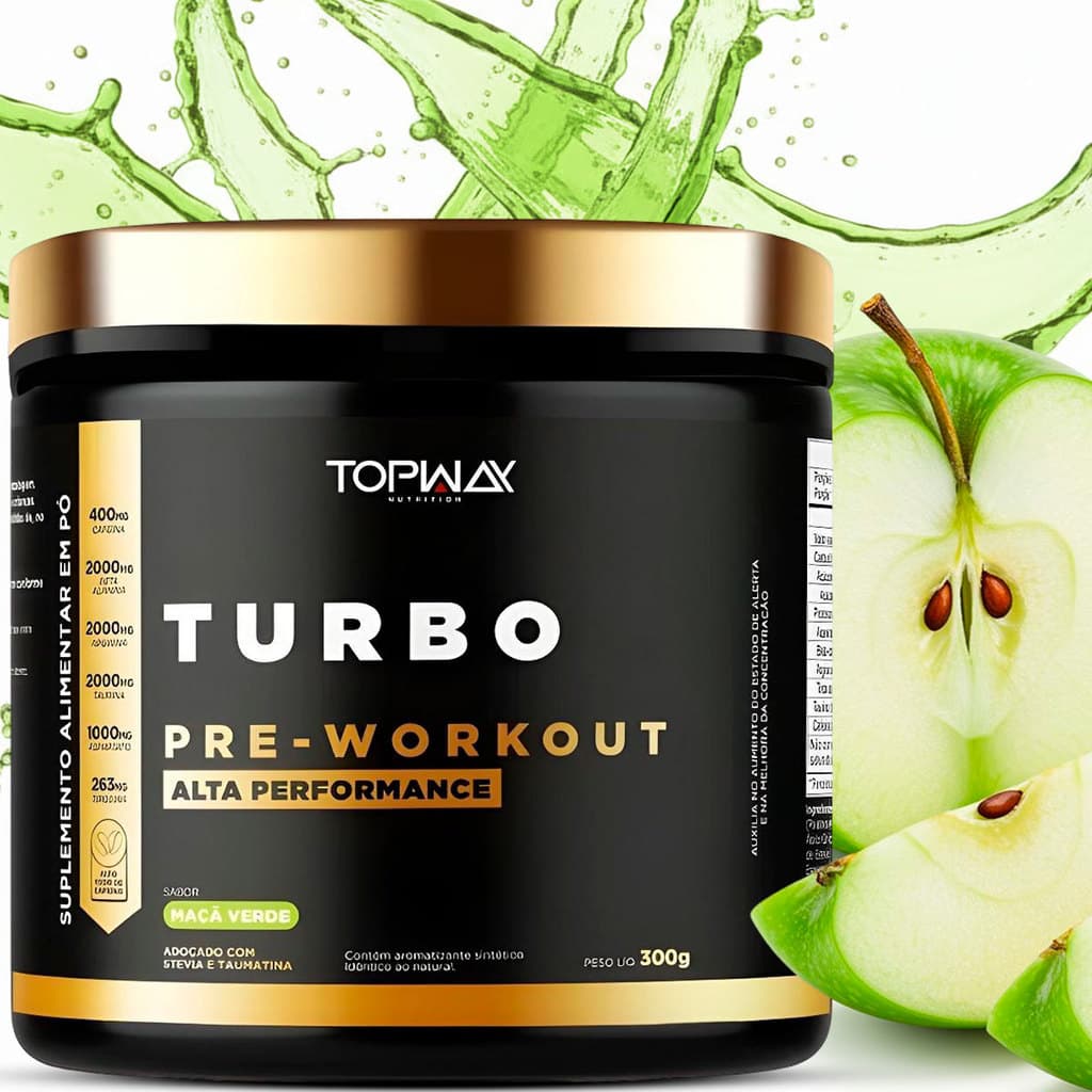 Pré Treino Workout Turbo 300g Sabor Maçã Verde TopWay  Suplemento Academia Pump Energia Foco Treino