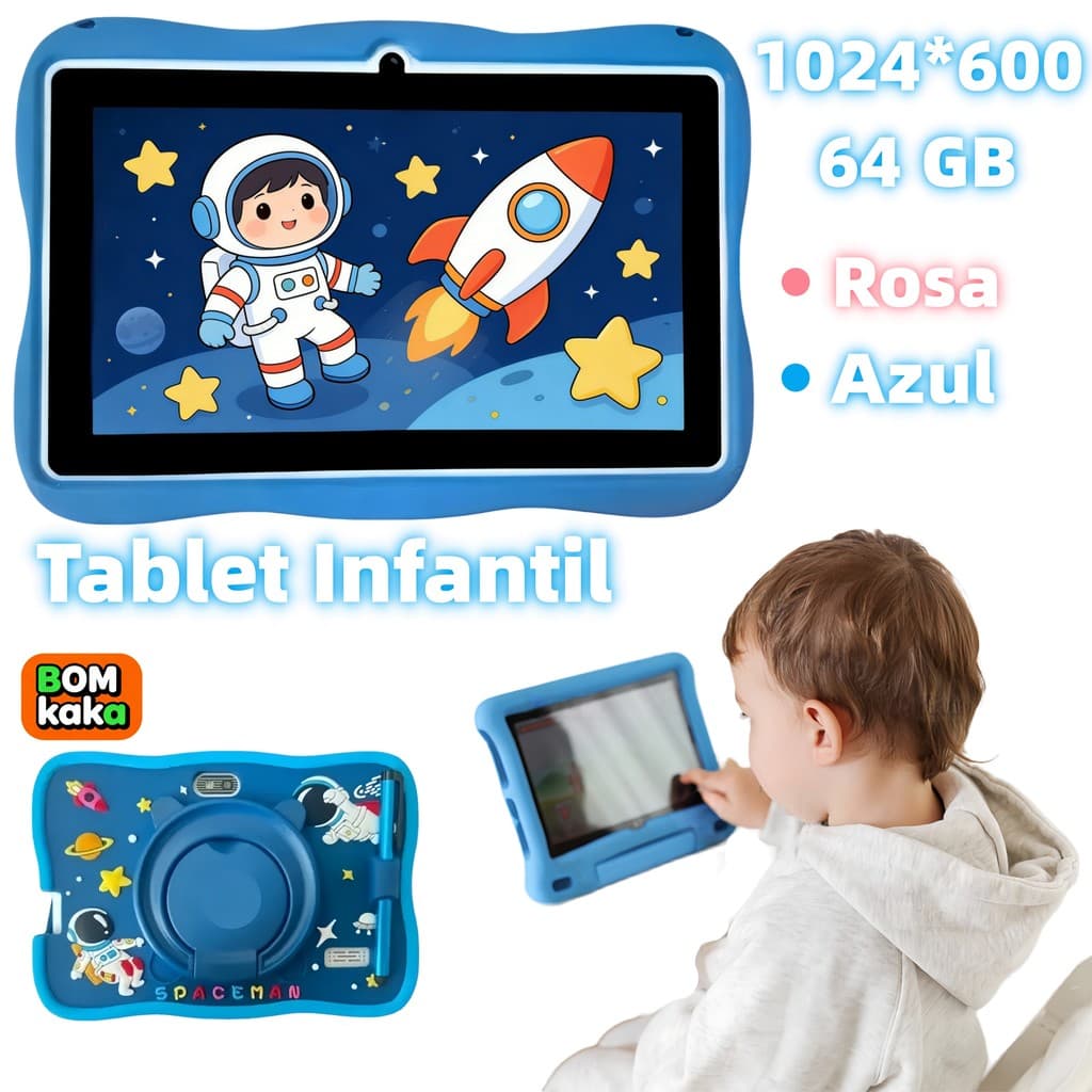 Kit Tablet Infantil de 7” com Sistema Android 13.0, Caneta Touch e Capa Protetora de Silicone