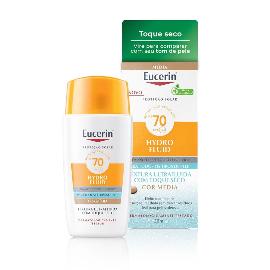Protetor Solar Facial Eucerin Hydro Fluid Cor Média FPS 70 50ml