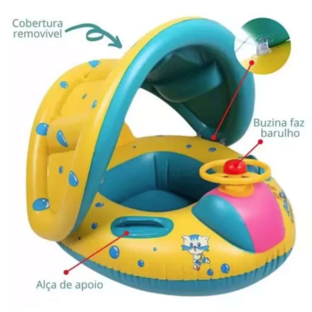 Boia Bote Inflavel Bebe Protecao UV Carrinho Com Cobertura E Bomba De Ar