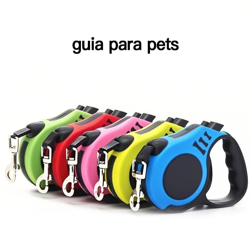Guia Retrátil Para Pets 3m ou 5m Coleira Automática Cachorro Pequeno e Médio Porte Gatos Varias Cores Promoção