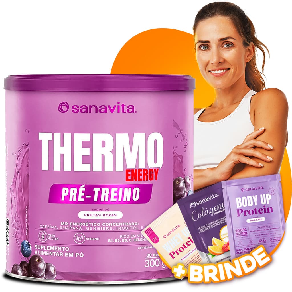 Suplemento Thermo Energy Sanavita 300g Pré Treino Sabor Frutas Roxas