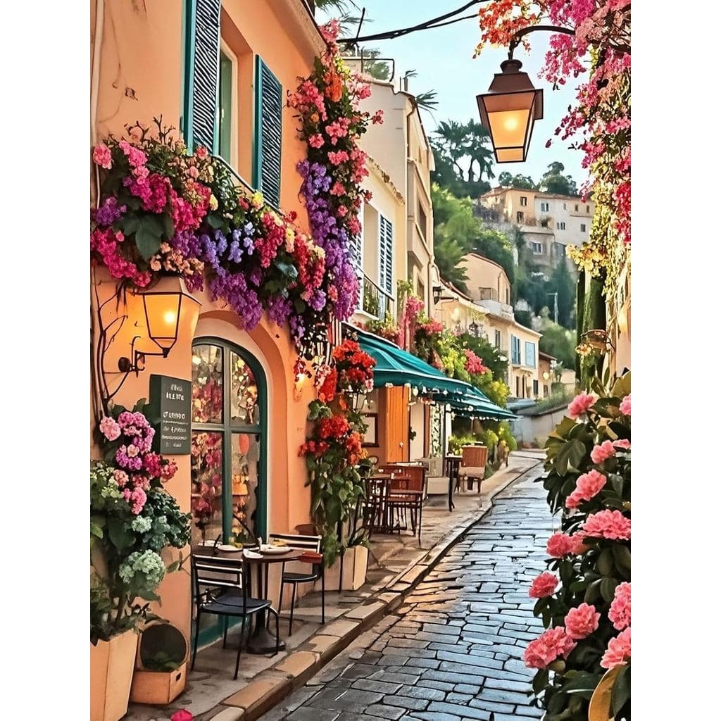 Kits De Arte De Diamante De Paisagem Para Adultos , Pintura Cenário De Rua De Flores Artesanato Perfuração Completa 5D D