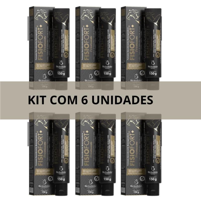 Kit C/06 Pomada massageadora FISIOFORT PREMIUM desodorante dores musculares treino Bio instinto 150g