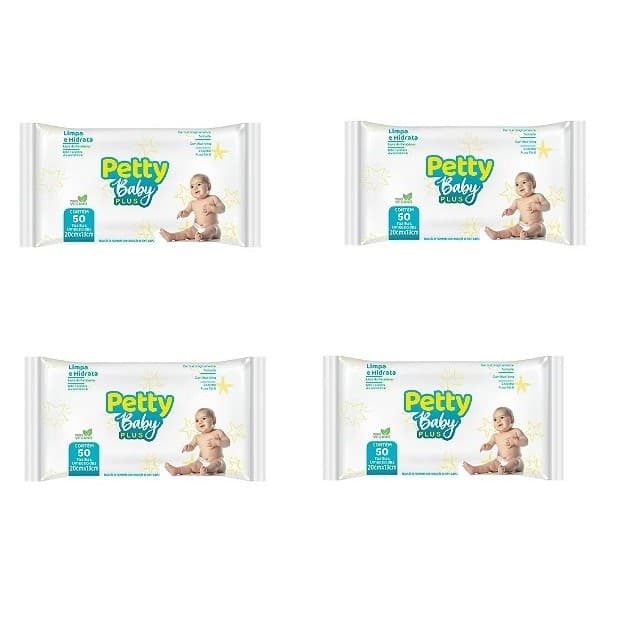 Kit 4 Lenços Umedecidos Petty Baby Plus 200 Unidades Total Cuidado Bebê