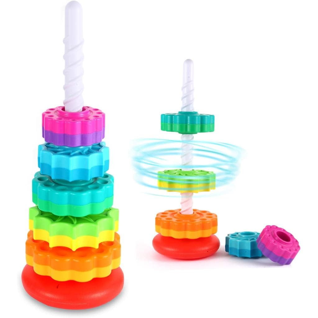Brinquedos de empilhar e girar – Torre Arco-Íris, brinquedo de empilhar e girar para crianças, brinquedo educativo para 