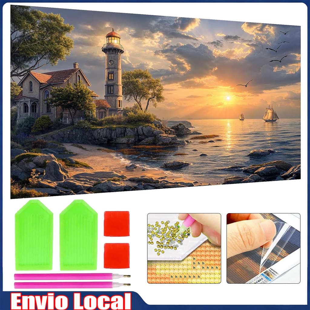 Conjunto de farol de pintura de diamante redondo para crianças, pintura de arte de diamante 5D adulto DIY-70x40cm pintur